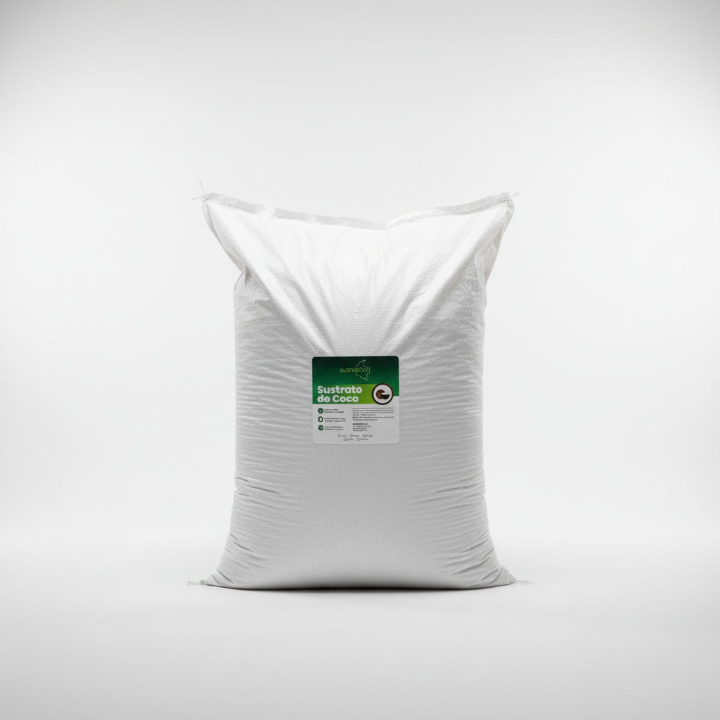 Saco de 20 litros de Sustrato de Coco Sustracol, elaborado con fibra de coco natural y renovable.