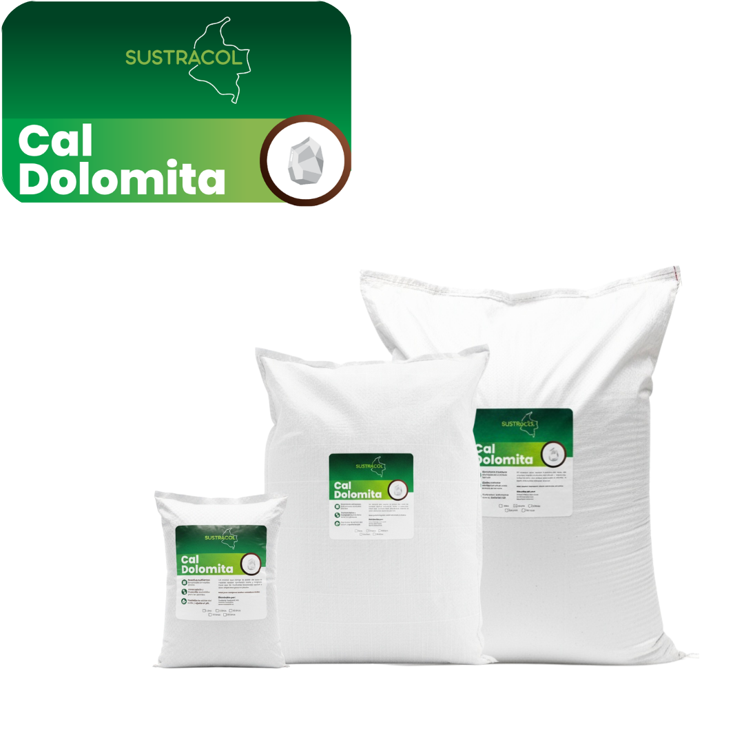 Presentaciones de Cal Dolomita Sustracol en sacos de diferentes tamaños.
