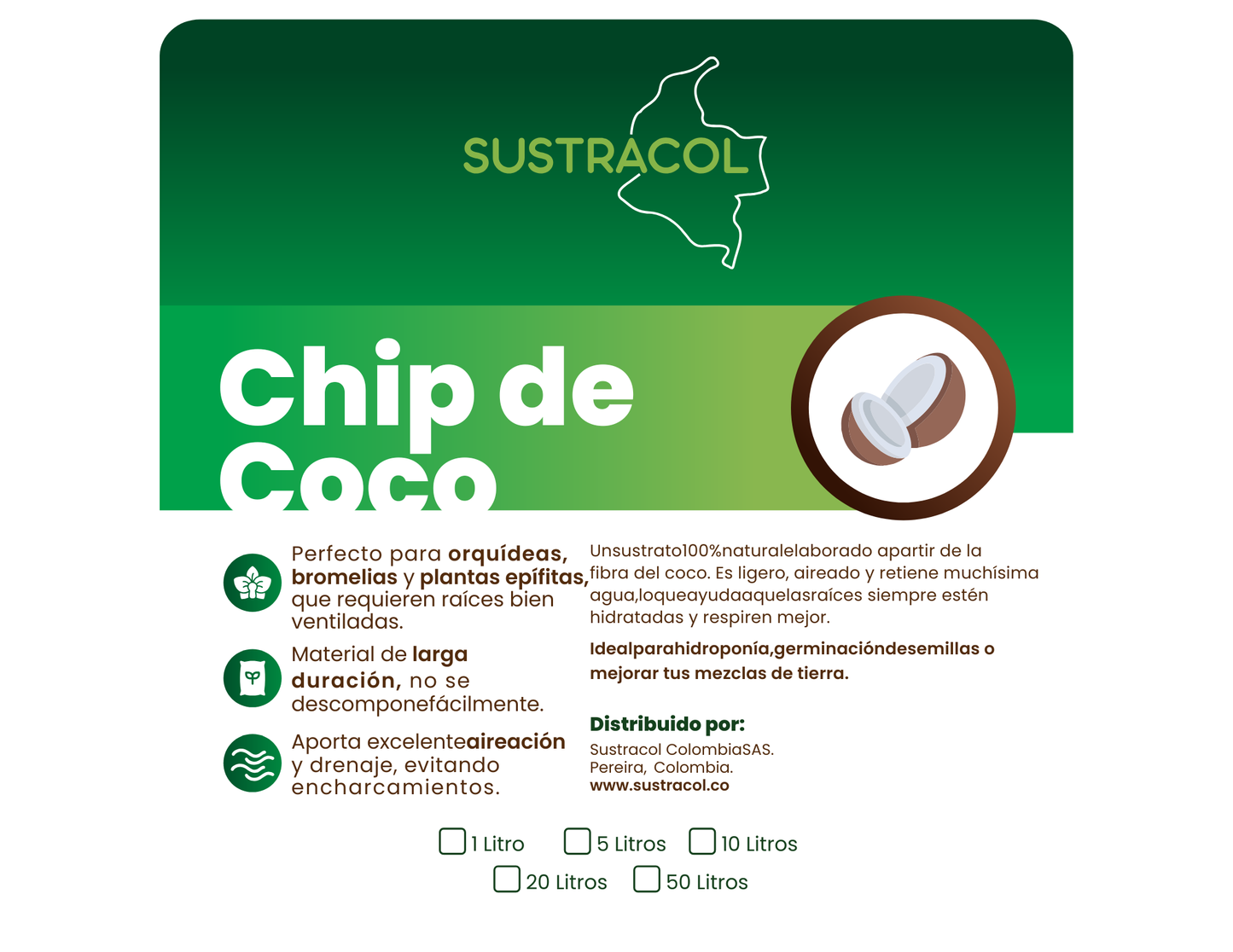 Chip de Coco Sustracol ideal como sustrato para orquídeas y plantas epífitas