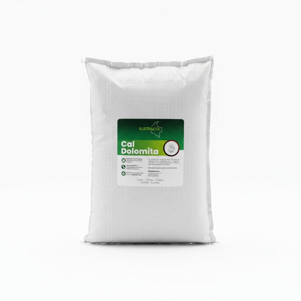 Saco de Cal Dolomita Sustracol de 10 litros, ideal para corregir acidez del suelo.
