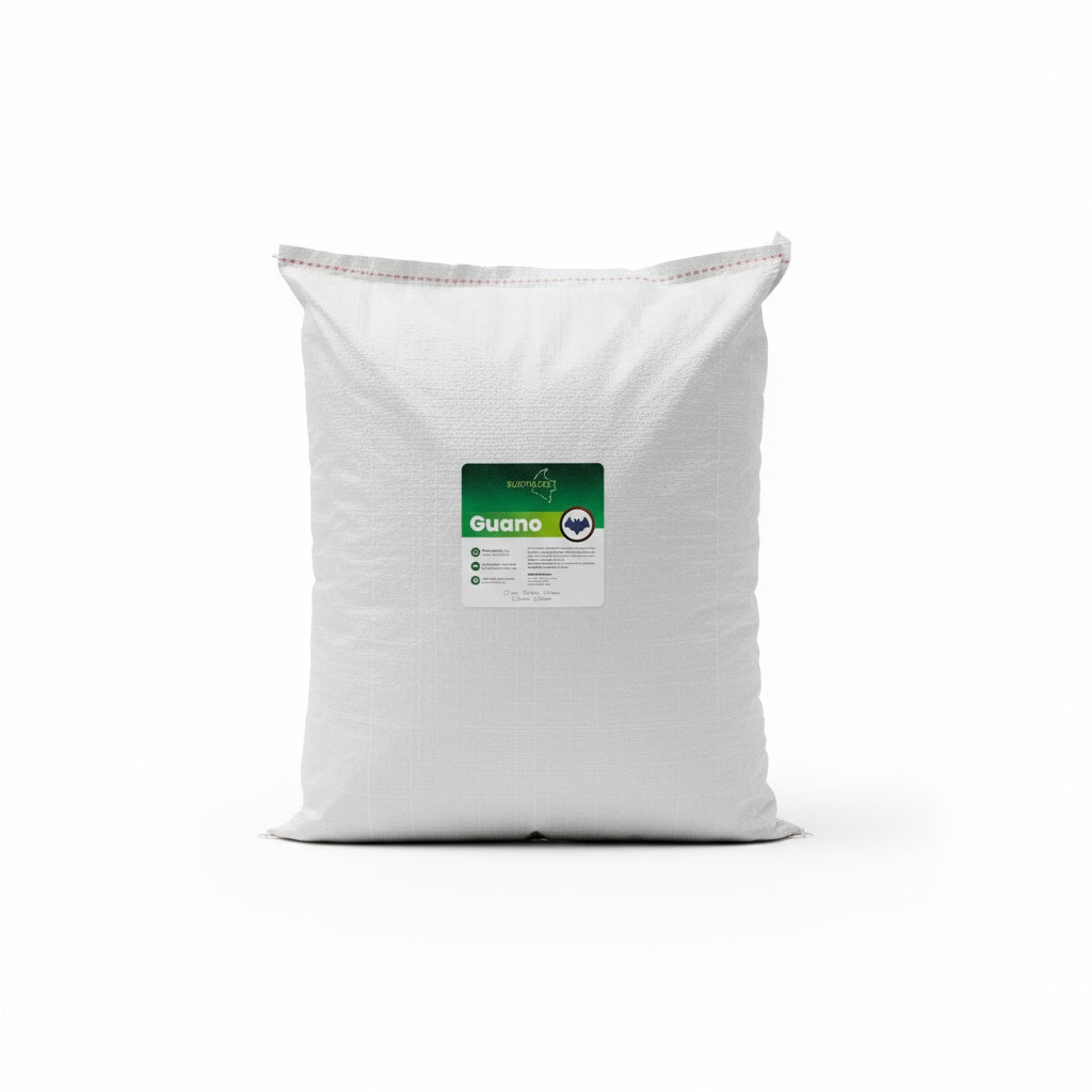 Saco de 20 litros de Guano Sustracol, ideal para jardines y huertos orgánicos.
