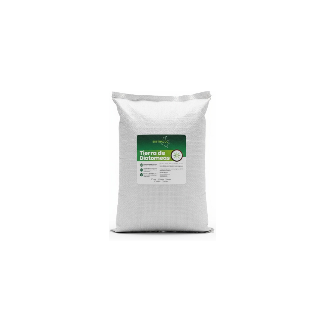 Saco de 5 litros de Tierra de Diatomeas Sustracol, ideal para jardines y cultivos orgánicos.
