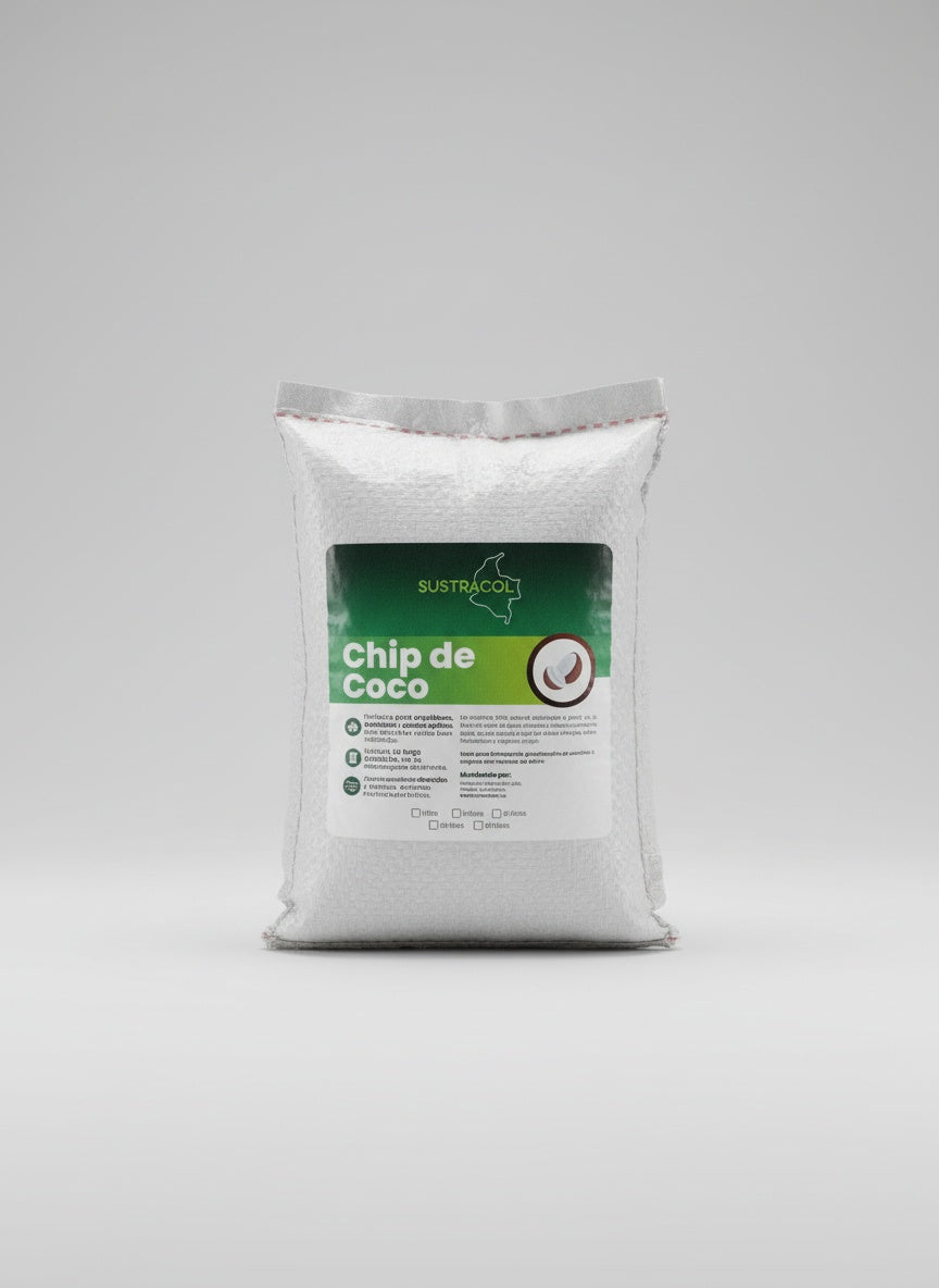 Chip de coco Sustracol para jardinería y cultivo de orquídeas, excelente para drenaje y raíces saludables.
