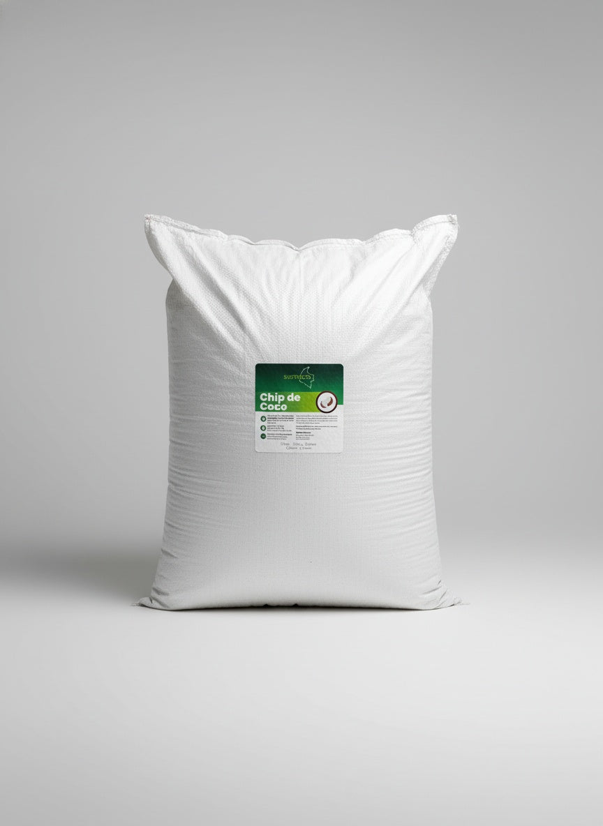 Saco de 50 litros de chip de coco Sustracol, ideal para mejorar la aireación y drenaje en sustratos de plantas y orquídeas
