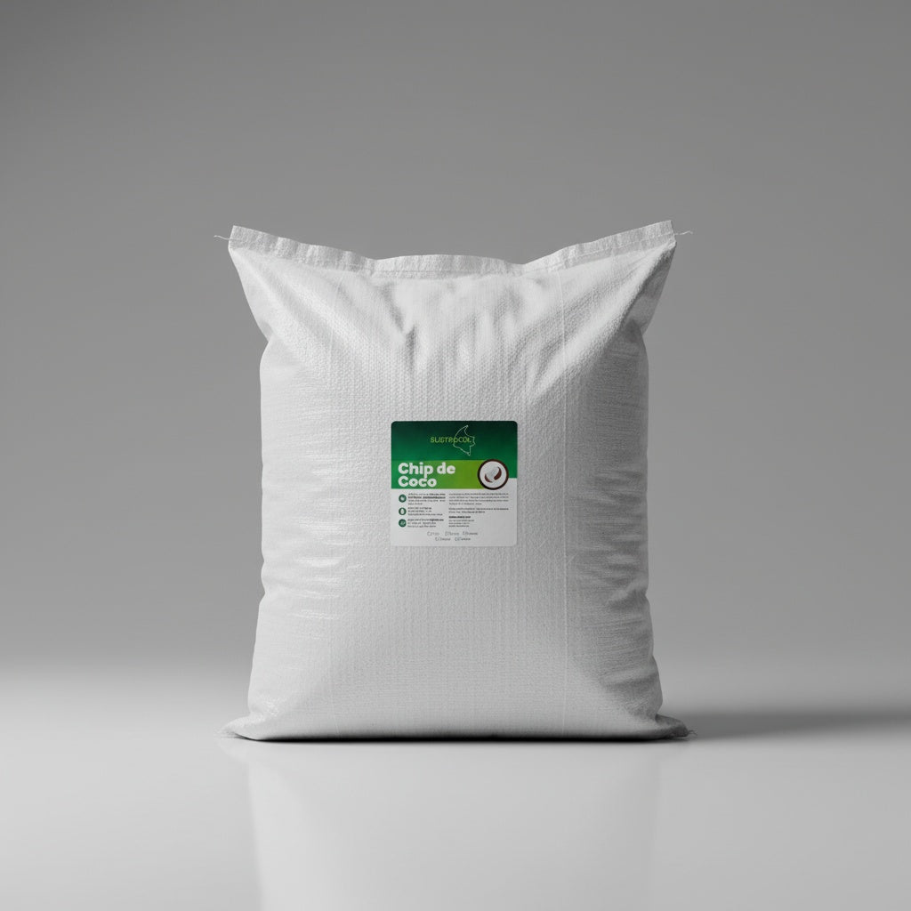 Saco de chip de coco Sustracol, producto 100% natural para mezclas de sustratos aireados y ecológicos.
