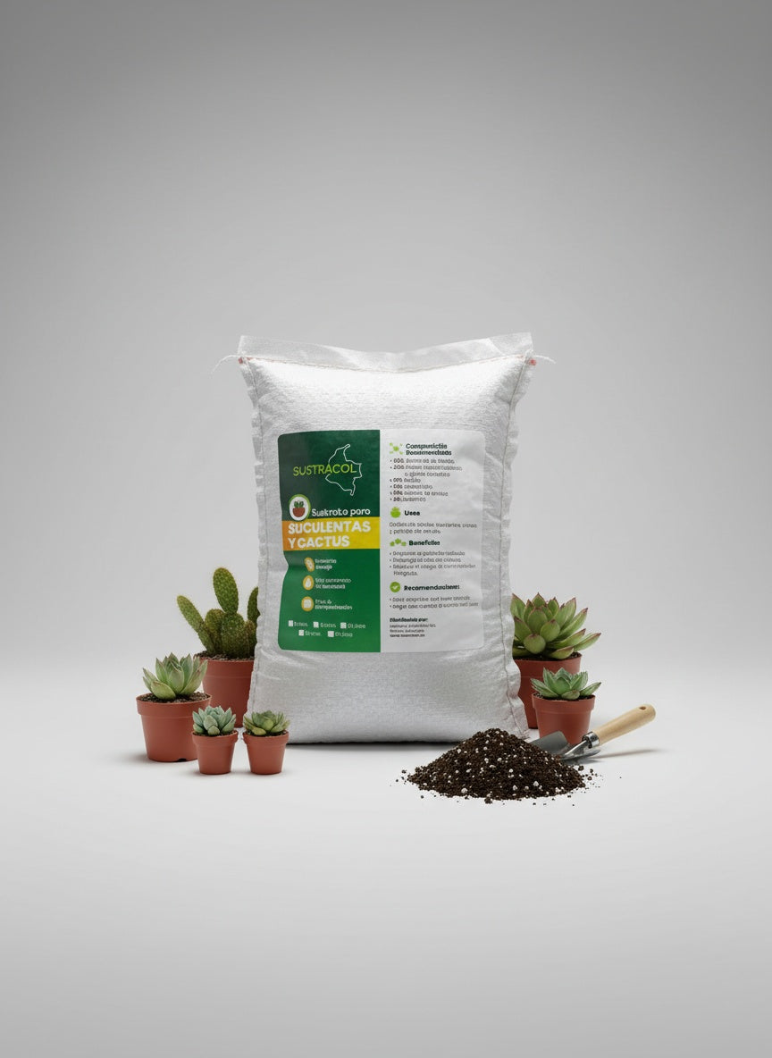 Suculentas y cactus plantados en sustrato Sustracol con drenaje perfecto, composición mineral de gravilla, perlita y carbón vegetal