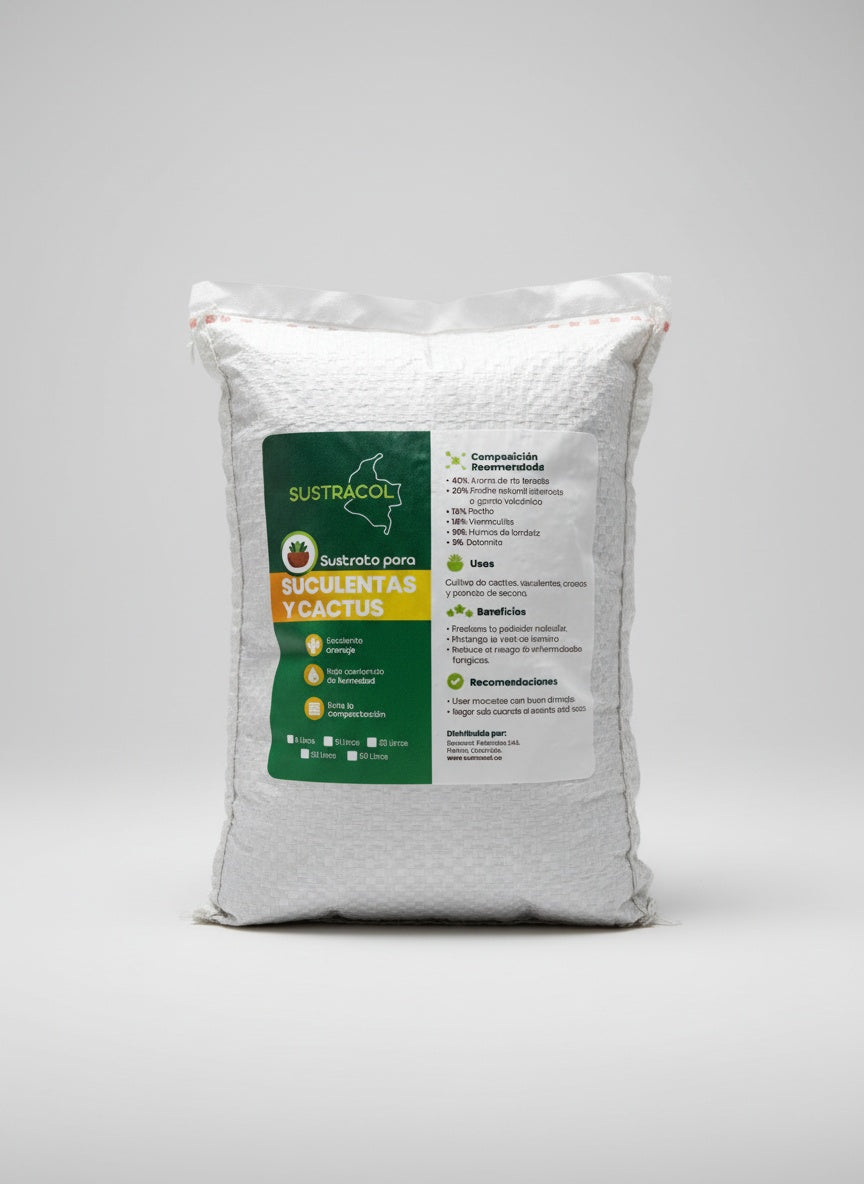 Sustrato Sustracol de 1 litro para cactus y suculentas, ideal para pequeñas macetas o trasplantes.