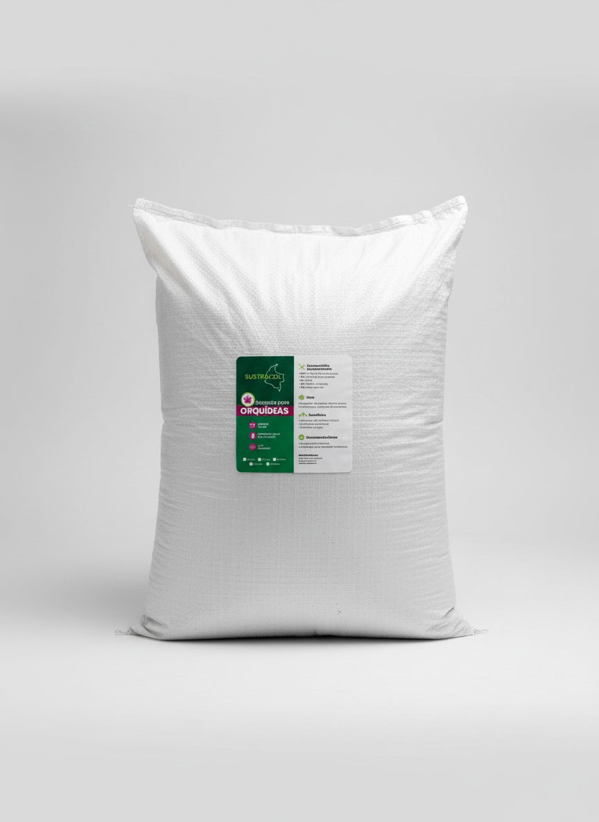 Sustrato Sustracol de 20 litros para orquídeas, tierra liviana que mejora la oxigenación y retención de humedad.